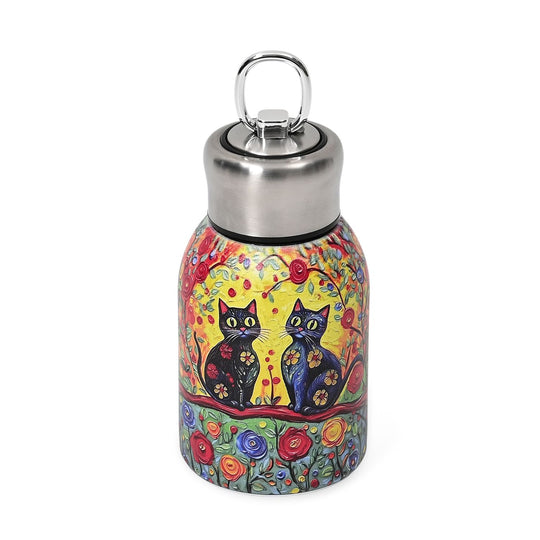 Doppelwandige Edelstahl-Trinkflasche, 260ml, mit Koi- und Lotusmotiv