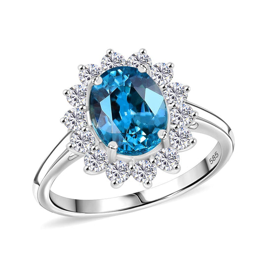 LUXURIANT DIAMOND - AAA Ratnakiri Blauer Zirkon, Lab Grown Diamant Ring, 585 Gold (Größe 20.00) ca. 5.27 ct