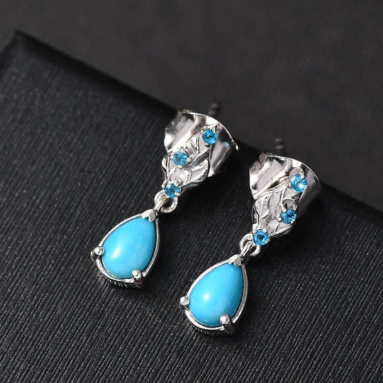 AA Sleeping Beauty Türkis, Neon Apatit Ohrringe 925 Silber rhodiniert ca. 0.86 ct