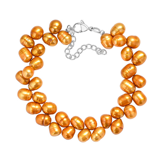 Golden gefärbtes Süßwasserperle Armband, 19+5cm, Edelstahl