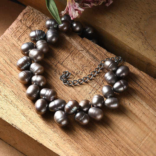 Grau gefärbtes Süßwasserperle Armband, 19+5cm, Edelstahl