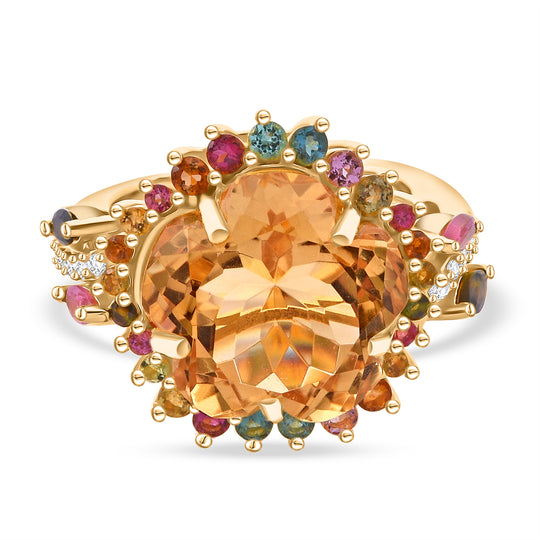 AA Citrin, Mehrfarbiger-Turmalin Ring 925 Silber Gelbgold Vermeil (Größe 20.00) ca. 11.84 ct