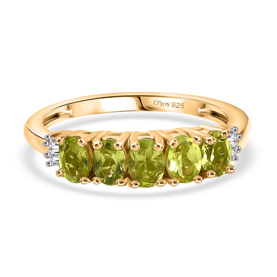 Natürlicher Peridot, Weißer Diamant Ring 925 Silber vergoldet (Größe 20.00) ca. 0.95 ct