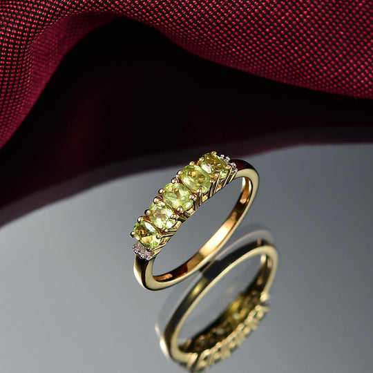 Natürlicher Peridot, Weißer Diamant Ring 925 Silber vergoldet (Größe 20.00) ca. 0.95 ct