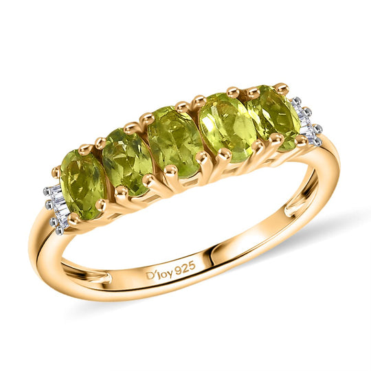 Natürlicher Peridot, Weißer Diamant Ring 925 Silber vergoldet (Größe 20.00) ca. 0.95 ct