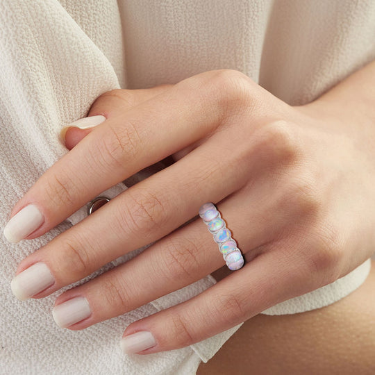 Künstlicher Weißer Opal Ring, 316L Edelstahl (Größe 18.00)