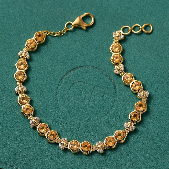 GP Trionfo Kollektion-Honeycomb Trionfo Kollektion - AA Citrin, Kanchanaburi Blauer Saphir Armband ca. 19 cm 925 Silber 750 Gelbgold Vermeil ca. 5,31 ct.