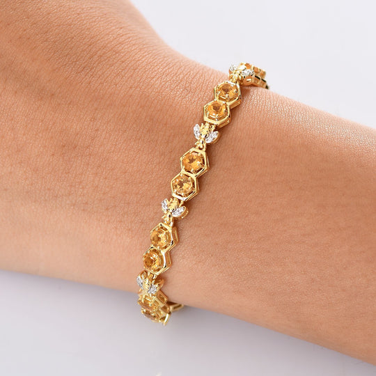 GP Trionfo Kollektion-Honeycomb Trionfo Kollektion - AA Citrin, Kanchanaburi Blauer Saphir Armband ca. 19 cm 925 Silber 750 Gelbgold Vermeil ca. 5,31 ct.