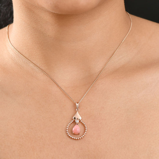 Herzklang - D joy AA Vinicunca-Peruanischer Opal, Weißer Zirkon Anhänger 925 Silber 750 rosévergoldet ca. 1.18 ct