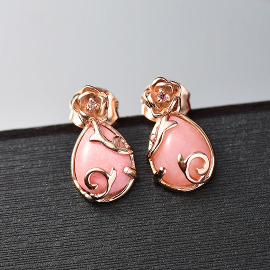 Herzklang - D joy AA Vinicunca-Peruanischer Opal, Lotus Granat Ohrringe 925 Silber 750 rosévergoldet ca. 2.27 ct