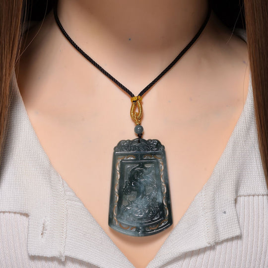 EXTREM SELTEN - Natürlicher Olmek Jadeit Geschnitzter Drache und Phönix Kette Flexibles cm ca. 130.00 ct
