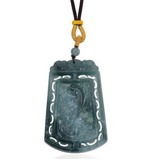 EXTREM SELTEN - Natürlicher Olmek Jadeit Geschnitzter Drache und Phönix Kette Flexibles cm ca. 130.00 ct