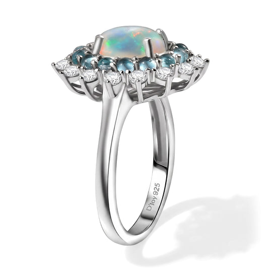 AA Natürlicher, äthiopischer Welo Opal, Weißer Zirkon Ring 925 Silber rhodiniert (Größe 20.00) ca. 2,28 ct