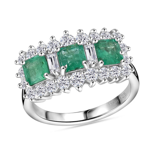 Smaragd, Moissanit Ring 925 Silber rhodiniert (Größe 19.00) ca. 1,62 ct