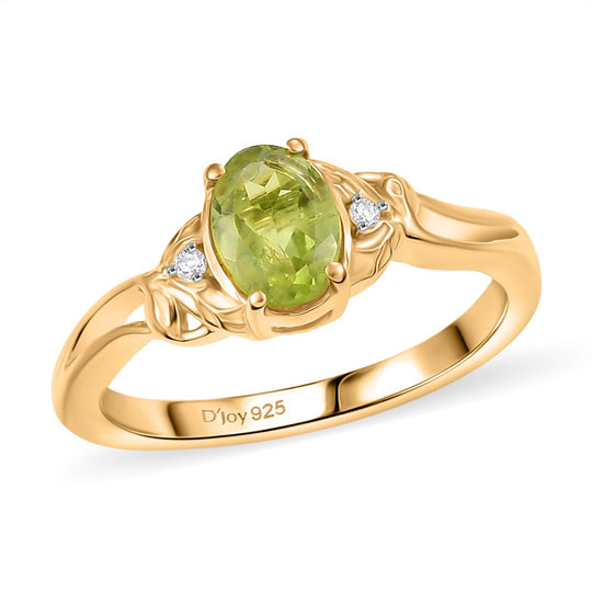 Natürlicher Peridot, Weißer Zirkon Ring 925 Silber vergoldet (Größe 21.00) ca. 0.82 ct
