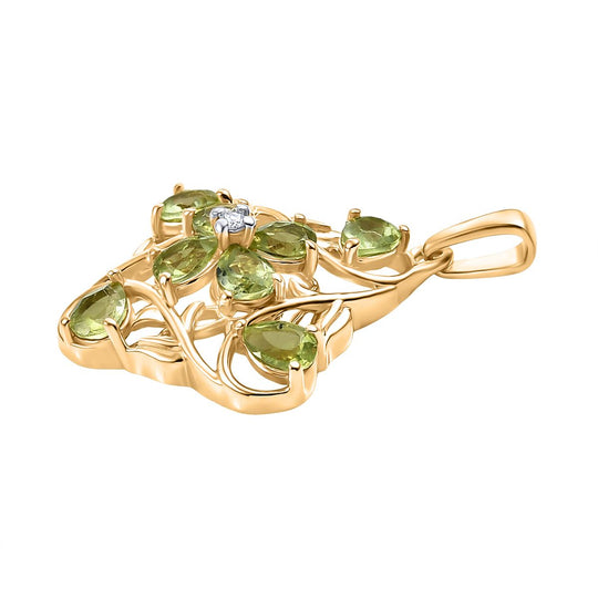 Peridot, Weißer Zirkon Anhänger 925 Silber vergoldet ca. 1.30 ct