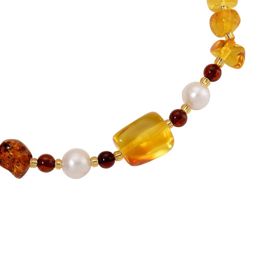 Weiße Süßwasser Perle (7 mm), Mehrfarbiger Bernstein Armband, Flexibel
