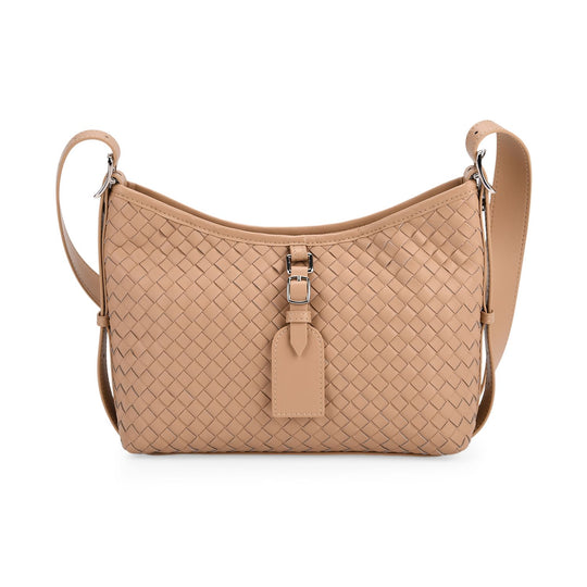 Echtleder-Crossbody-Bag im Flechtdesign, 27x9x20 cm, Schwarz