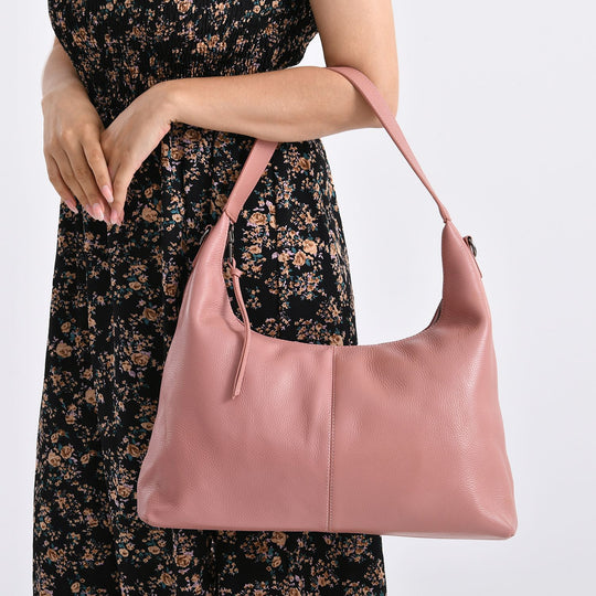 Echtleder-Hobo-Bag mit abnehmbarem Schulterriemen, 41x10x35 cm, Staubblau