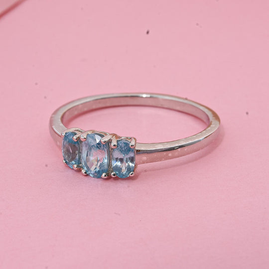 AA Blauer Zirkon Ring 925 Silber rhodiniert (Größe 19.00) ca. 1,44 ct