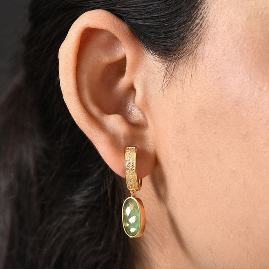 SHOPLC EXKLUSIV D'Joy Grün Blattgold-Quarz Ohrringe 925 Silber 750 Gelbgold Vermeil ca. 8.10 ct