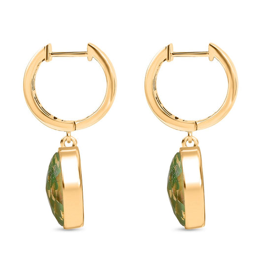 SHOPLC EXKLUSIV D'Joy Grün Blattgold-Quarz Ohrringe 925 Silber 750 Gelbgold Vermeil ca. 8.10 ct