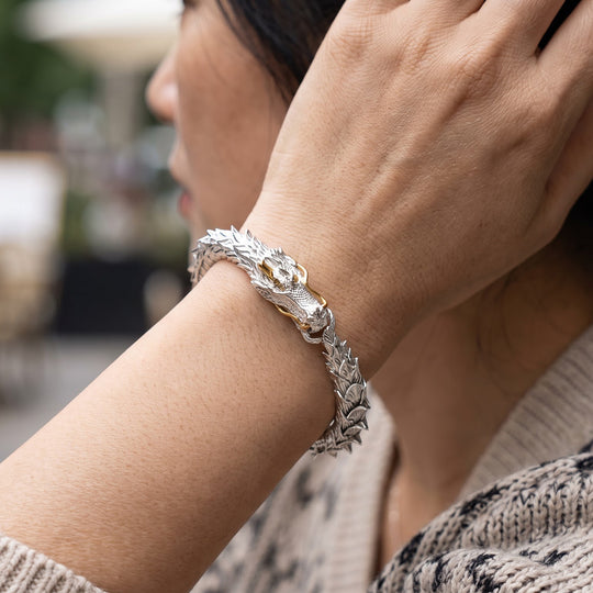 Royal Bali - Drachen Armband ca. 19 cm, 925 Silber 916 Gelbgold Vermeil ca. 44,17g