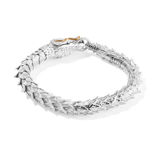 Royal Bali - Drachen Armband ca. 19 cm, 925 Silber 916 Gelbgold Vermeil ca. 44,17g