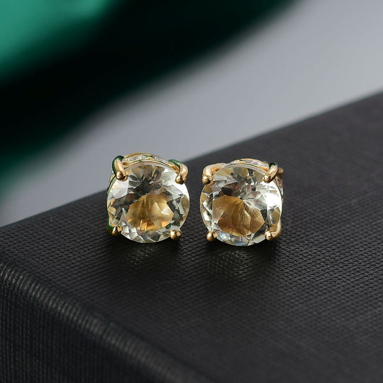 AA Prasiolith, Weißer Zirkon Ohrringe 925 Silber 750 Gelb Vergoldet ca. 5.49 ct