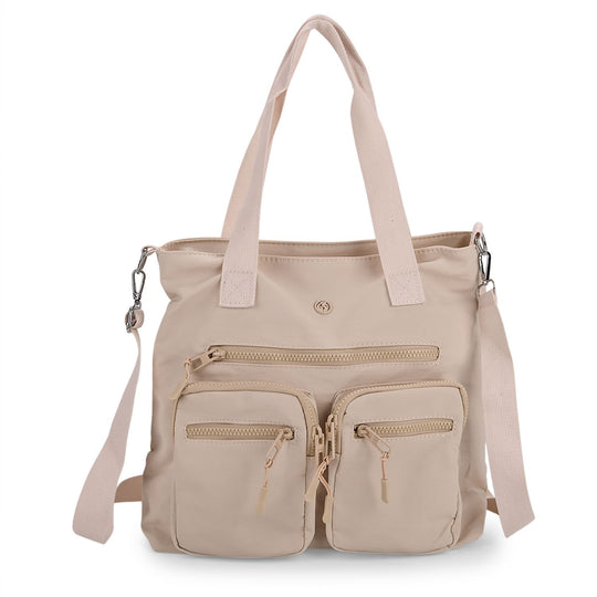 Crossbody-Schultertasche mit Mehrfachfächern, 31x30x14 cm, Beige