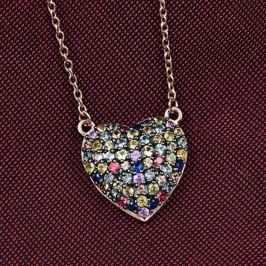 AAA Mehrfarbig Saphir Halskette ca. 45 cm 925 Silber Roségold Vermeil ca. 1.86 ct