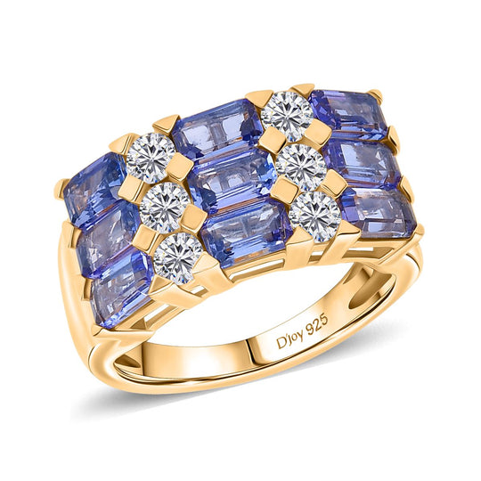 D joy Tansanit, Moissanit Ring 925 Silber 750 Gelbgold Vermeil (Größe 18.00) ca. 3.23 ct