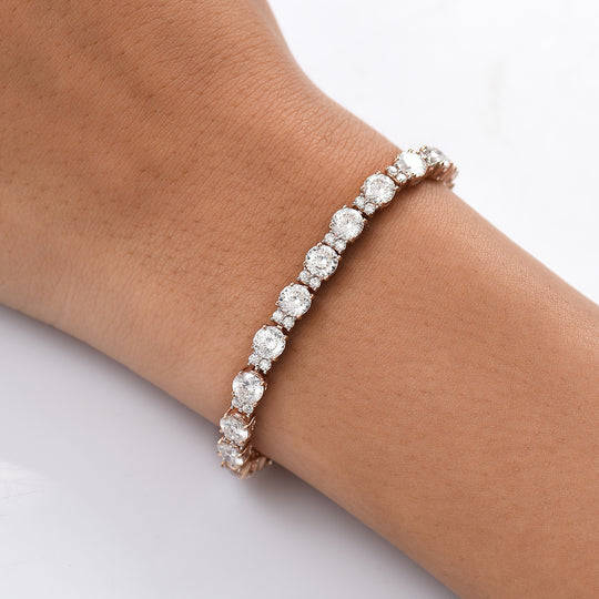 D’joy 100 Facetten Moissanit Armband ca. 19 cm 925 Silber 750 Roségold Vermeil ca. 12.83 ct