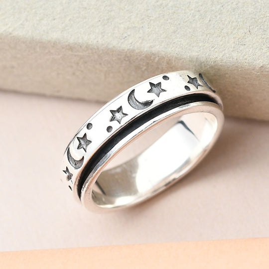 Mystischer Anti-Stress-Spinning Ring, platiniertes Silber