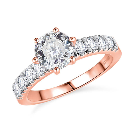 D’joy 100 Facetten Moissanit Ring 925 Silber 750 rosévergoldet (Größe 20.00) ca. 1,75 ct