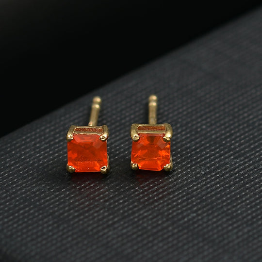 Djoy AA Mexikanischer Purpurroter Feuer Opal Ohrringe 925 Silber 750 Gelb Vergoldet ca. 0,32 ct.