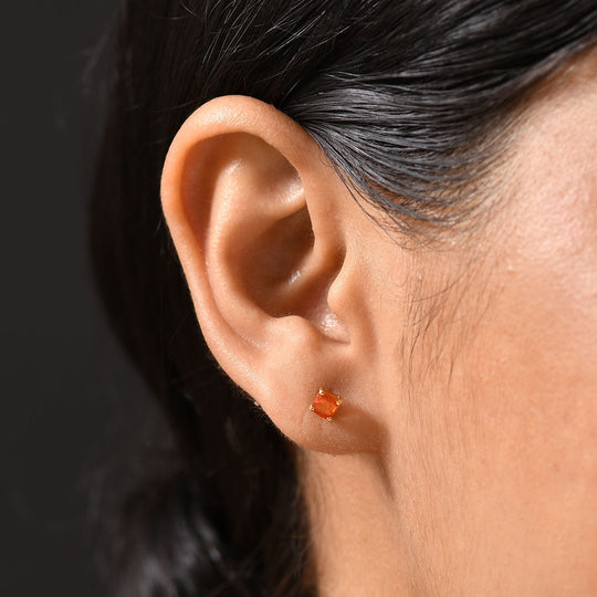 Djoy AA Mexikanischer Purpurroter Feuer Opal Ohrringe 925 Silber 750 Gelb Vergoldet ca. 0,32 ct.