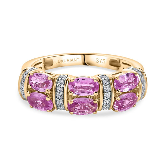 LUXURIANT - AAA Rosa Saphir, Lab Grown Diamant Ring 375 Gelbgold (Größe 21.00) ca. 1.85 ct