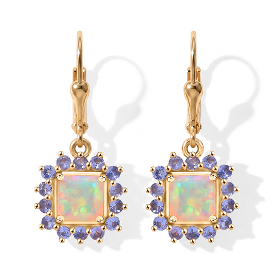 Opal Radiance - D joy Natürlicher, äthiopischer Welo Opal Starlit Ohrringe 925 Silber 750 Gelbgold Vermeil ca. 1.34 ct