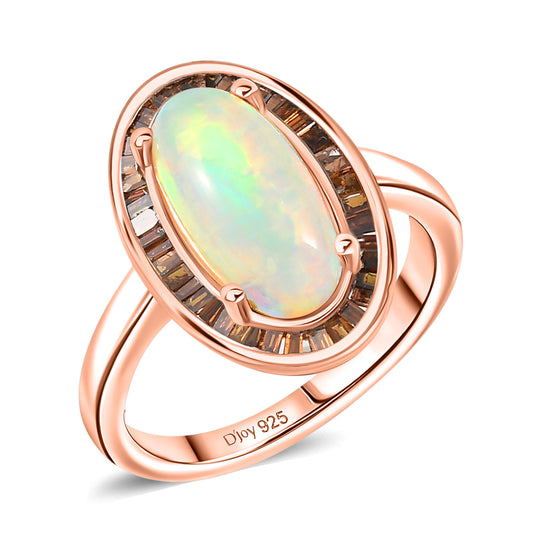 D'Joy AA Natürlicher, äthiopischer Welo Opal, Roter Diamant Ring 925 Silber 750 Roségold Vermeil (Größe 18.00) ca. 2,75 ct