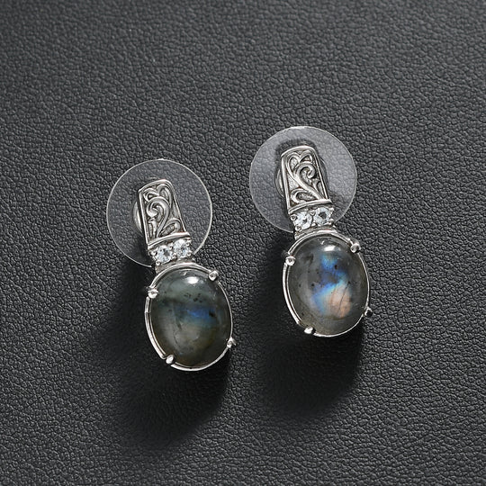 Labradorit, Himmelblauer Topas Ohrringe Edelstahl ca. 8.91 ct