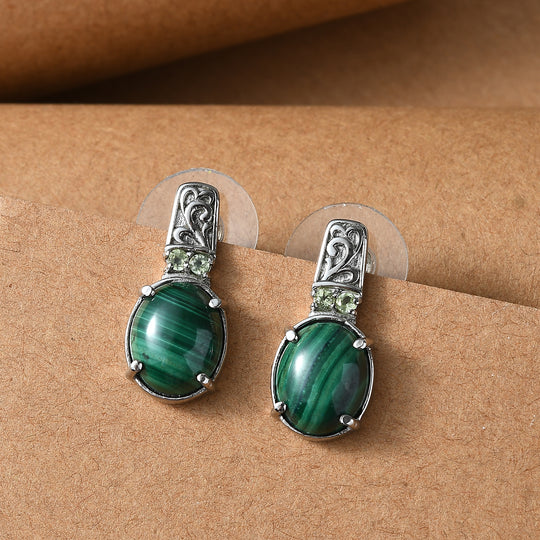 Malachit, Peridot Ohrringe 316L Edelstahl ca. 10.56 ct