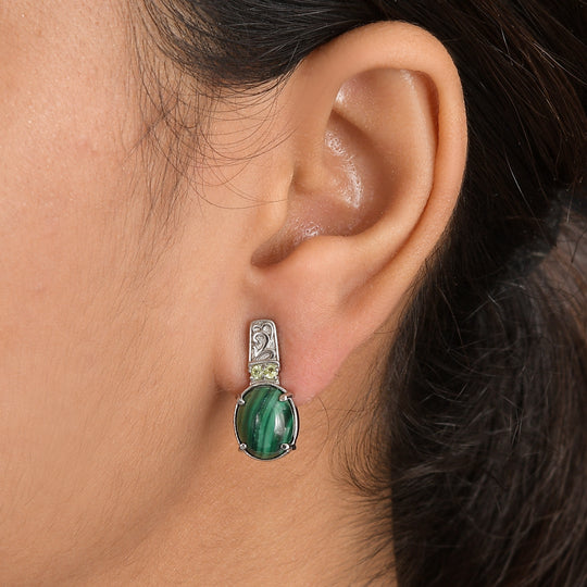 Malachit, Peridot Ohrringe 316L Edelstahl ca. 10.56 ct