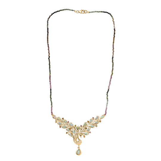 D joy AA Natürlicher, äthiopischer Welo Opal Halskette (5-10 Werktage Lieferzeit) ca. 45 cm 925 Silber 750 Gelbgold Vermeil ca. 22,27 ct.