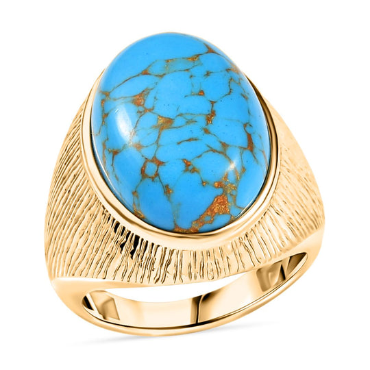 Blaues Türkis Ring Reines Gelbes Messing, E-Beschichtung Gelb Gold ca. 10.79 ct