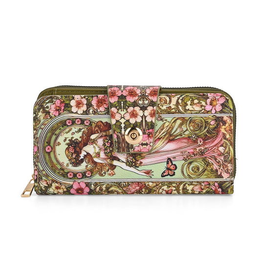 Langbörse mit Alphonse-Mucha-Motiv, 19x4x9 cm, Pink