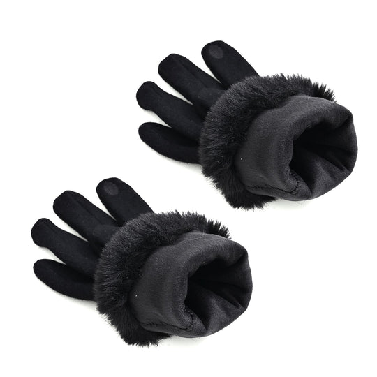 Kaschmir-Handschuhe mit Kunstfellbesatz und Touchscreen-Funktion, One Size, Grau