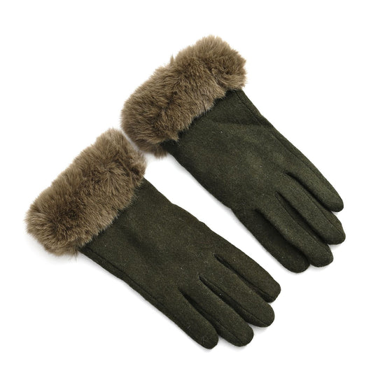 Kaschmir-Handschuhe mit Kunstfellbesatz und Touchscreen-Funktion, One Size, Grau