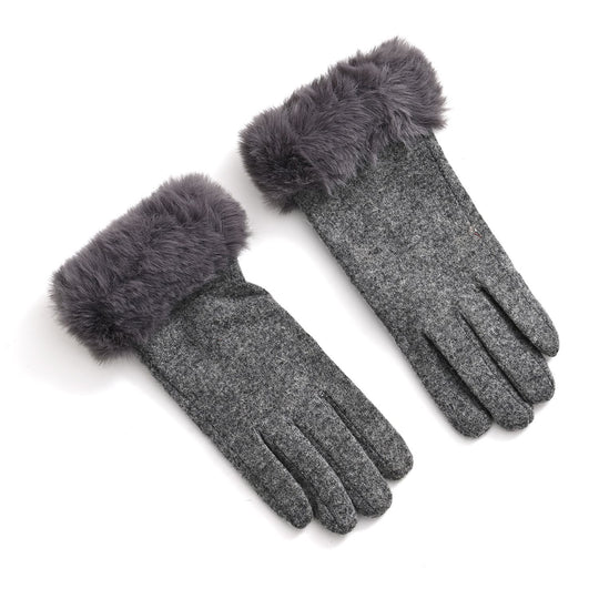 Kaschmir-Handschuhe mit Kunstfellbesatz und Touchscreen-Funktion, One Size, Grau