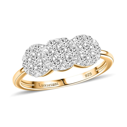 LUXURIANT 1 ct. SGL zertifizierter SI-GH Labor Diamant Ring, 925 Silber 750 Gelbgold Vermeil